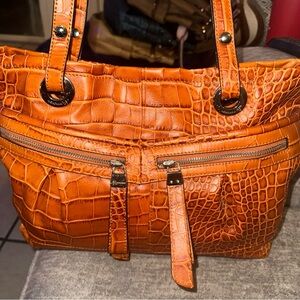 B. Makowsky Croc-Embossed Tan Shoulder Bag